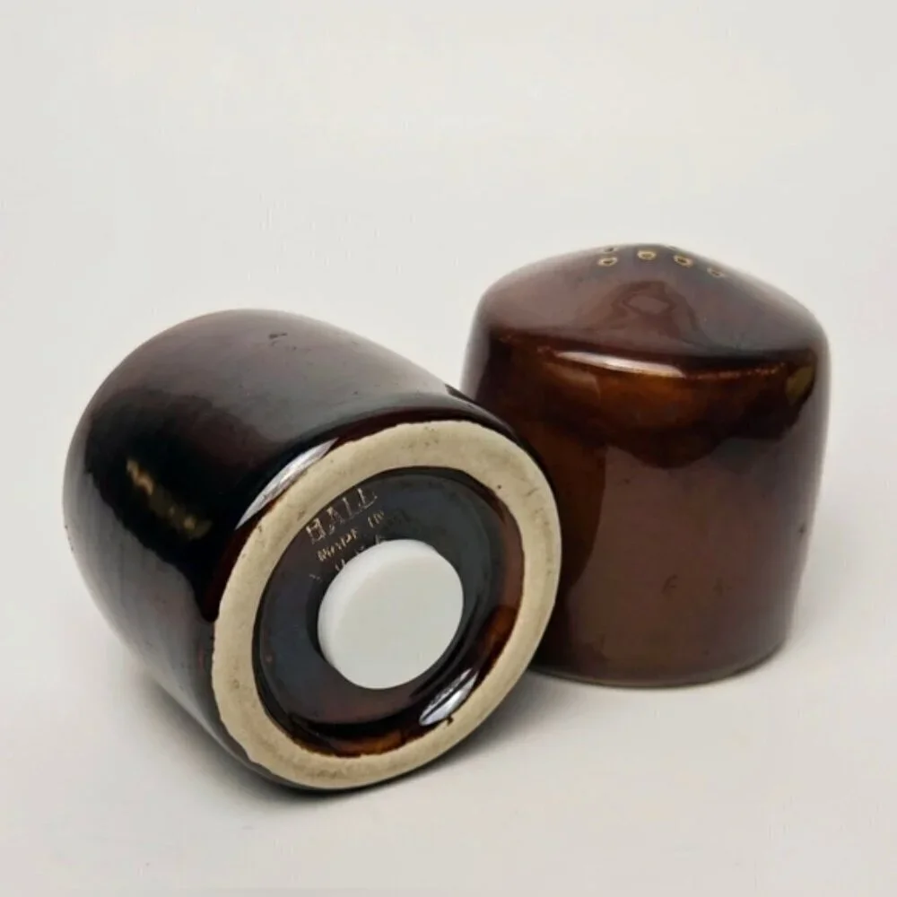 Vintage Hall Brown Drip Glaze Salt and Pepper Shakers USA Mid Century